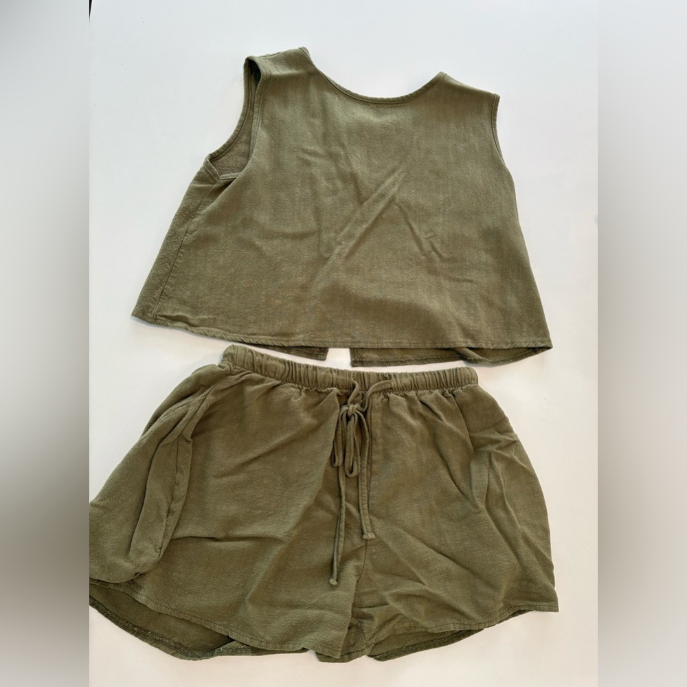 Olive Green Sleeveless Top and Shorts Set